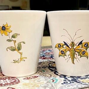 2-Vintage Varages Vieux Provence Insect flower Bird Design cups -replacement